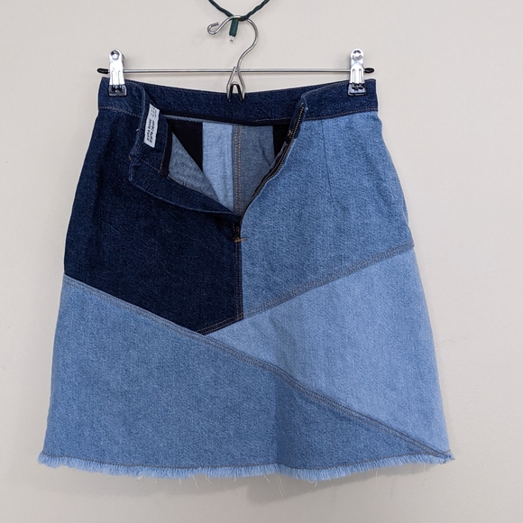 Zara Denim Patchwork Mini Skirt | Blue Jean Skirt - Picture 6 of 10